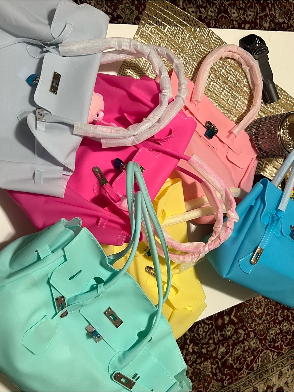 Jelly bag, firkin bag, Colorful Women's Tote Handbag - Pink, Blue, Yellow